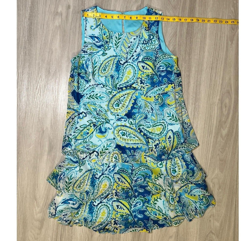 Lauren Ralph Lauren Dress Size 6 Blue Yellow Green Paisley Tiered Ruffle Womens - Picture 11 of 15